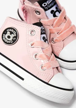 Tênis-Conguitos Tênis De Cano Alto De Couro Envernizado Rosa Para Bebé