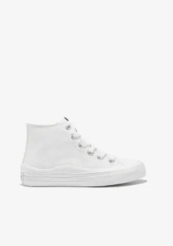 Sapatos De Menina-Conguitos Tênis De Cano Alto Em Lona Branca Preto E Branco