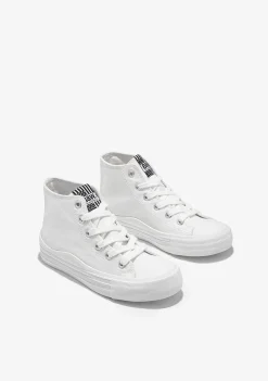 Sapatos De Menina-Conguitos Tênis De Cano Alto Em Lona Branca Preto E Branco
