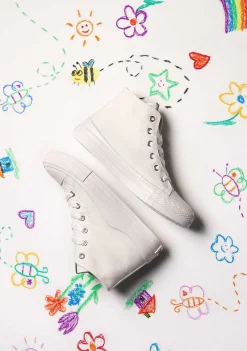 Sapatos De Menina-Conguitos Tênis De Cano Alto Em Lona Branca Preto E Branco