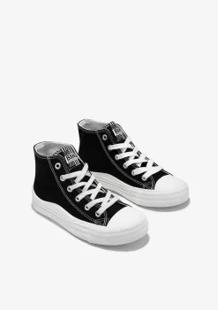 Tênis Casuais-Conguitos Tênis De Cano Alto Em Lona Preta Preto E Branco