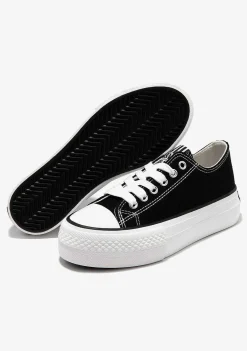 Sapatos De Menina-Conguitos Tênis De Lona Com Plataforma Preta Preto E Branco