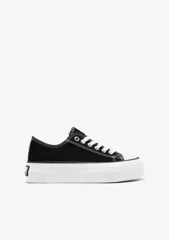 Sapatos De Menina-Conguitos Tênis De Lona Com Plataforma Preta Preto E Branco