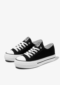 Tênis Casuais-Conguitos Tênis De Lona Com Plataforma Preta Preto E Branco