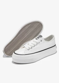 Sapatos De Menina-Conguitos Tênis De Lona Com Plataforma Branca Preto E Branco