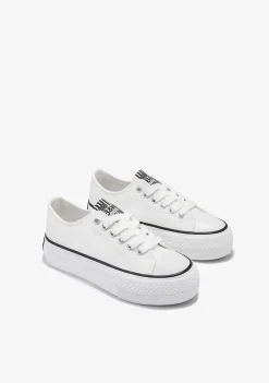 Sapatos De Menina-Conguitos Tênis De Lona Com Plataforma Branca Preto E Branco