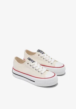 Tênis Casuais-Conguitos Tênis De Lona Com Plataforma Off White Preto E Branco