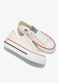 Tênis Casuais-Conguitos Tênis De Lona Com Plataforma Off White Preto E Branco