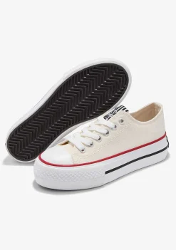 Tênis Casuais-Conguitos Tênis De Lona Com Plataforma Off White Preto E Branco
