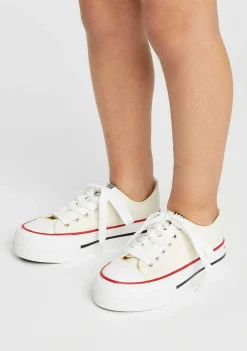 Tênis Casuais-Conguitos Tênis De Lona Com Plataforma Off White Preto E Branco