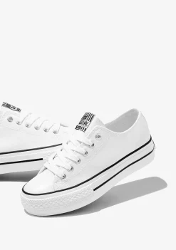 Tênis Casuais-Conguitos Tênis De Lona Com Plataforma Branca Preto E Branco