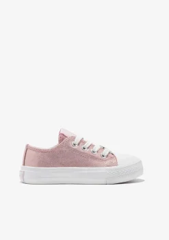 Tênis Casuais-Conguitos Tênis De Lona Metalizada Com Coracao Rosa