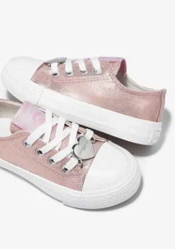 Tênis Casuais-Conguitos Tênis De Lona Metalizada Com Coracao Rosa