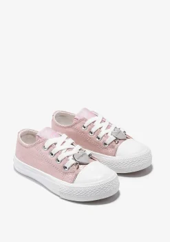 Tênis Casuais-Conguitos Tênis De Lona Metalizada Com Coracao Rosa