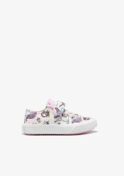 Sapatos De Menina-Conguitos Tênis De Tira Adesiva De Unicornio De Lona Branca