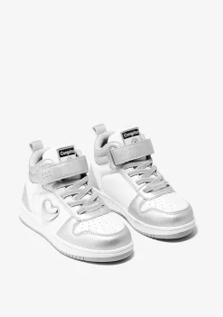 Tênis Com Luzes-Conguitos Tênis Feminino Branco Prateado Com Luzes Hi-Top Napa