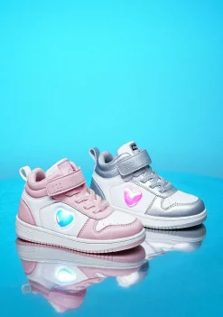 Tênis Com Luzes-Conguitos Tênis Feminino Branco Prateado Com Luzes Hi-Top Napa