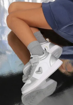 Tênis Com Luzes-Conguitos Tênis Feminino Branco Prateado Com Luzes Hi-Top Napa