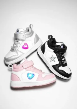 Tênis Com Luzes-Conguitos Tênis Feminino Branco Prateado Com Luzes Hi-Top Napa