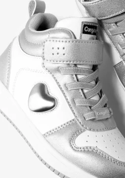 Tênis Com Luzes-Conguitos Tênis Feminino Branco Prateado Com Luzes Hi-Top Napa