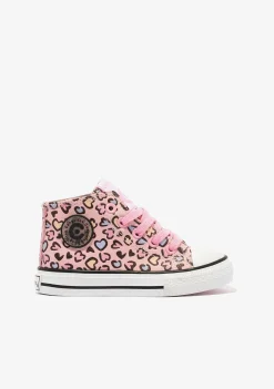 Tênis Casuais-Conguitos Tênis Feminino Cano Alto Com Estampa Rosa E Coracoes