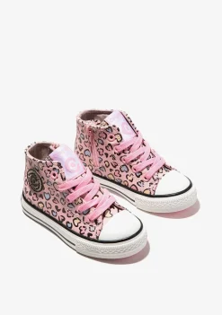 Tênis Casuais-Conguitos Tênis Feminino Cano Alto Com Estampa Rosa E Coracoes