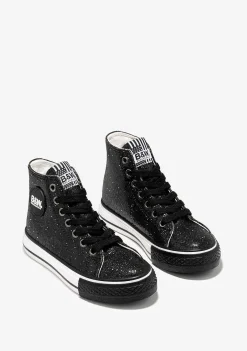 Tênis Casuais-Conguitos Tênis Feminino Cano Alto Com Logotipo Preto Brilhante Preto E Branco