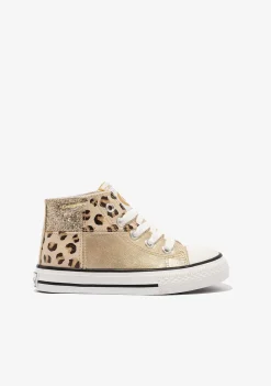 Tênis Casuais-Conguitos Tênis Feminino Cano Alto Com Retalhos Dourados