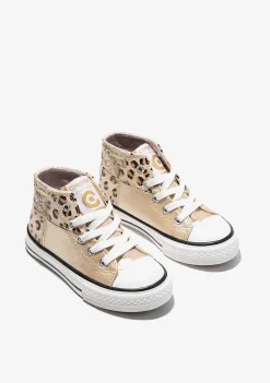 Tênis Casuais-Conguitos Tênis Feminino Cano Alto Com Retalhos Dourados