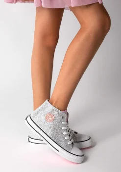 Tênis Casuais-Conguitos Tênis Feminino Cano Alto Com Brilho Prateado