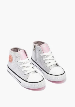 Tênis Casuais-Conguitos Tênis Feminino Cano Alto Com Brilho Prateado