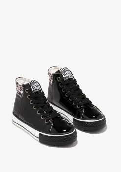 Tênis Casuais-Conguitos Tênis Feminino Cano Alto Preto Patchwork Preto E Branco