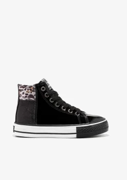Tênis Casuais-Conguitos Tênis Feminino Cano Alto Preto Patchwork Preto E Branco