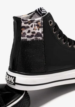 Tênis Casuais-Conguitos Tênis Feminino Cano Alto Preto Patchwork Preto E Branco