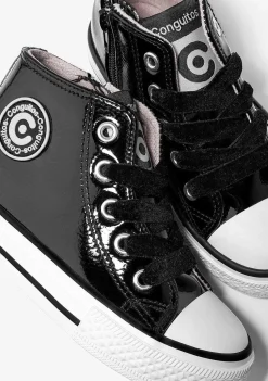 Tênis Casuais-Conguitos Tênis Feminino Cano Alto Preto Couro Envernizado