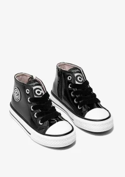 Tênis Casuais-Conguitos Tênis Feminino Cano Alto Preto Couro Envernizado