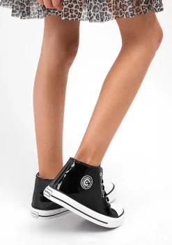 Tênis Casuais-Conguitos Tênis Feminino Cano Alto Preto Couro Envernizado