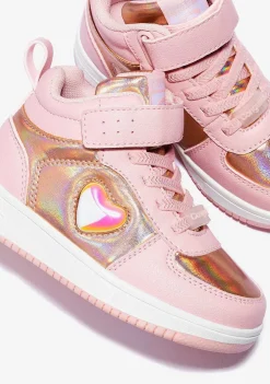 Tênis Com Luzes-Conguitos Tênis Feminino Cano Alto Rosa Com Luzes Coracao