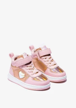 Tênis Com Luzes-Conguitos Tênis Feminino Cano Alto Rosa Com Luzes Coracao