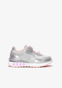 Tênis Com Luzes-Conguitos Tênis Feminino Coracao Prateado Com Luzes