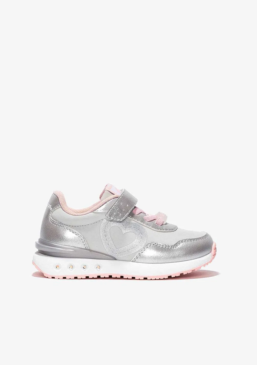Tênis Com Luzes-Conguitos Tênis Feminino Coracao Prateado Com Luzes