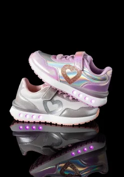 Tênis Com Luzes-Conguitos Tênis Feminino Coracao Prateado Com Luzes