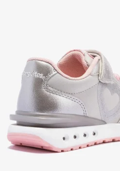 Tênis Com Luzes-Conguitos Tênis Feminino Coracao Prateado Com Luzes