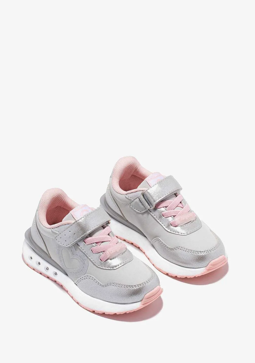 Tênis Com Luzes-Conguitos Tênis Feminino Coracao Prateado Com Luzes