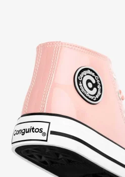 Tênis Casuais-Conguitos Tênis Feminino De Cano Alto Rosa Couro Envernizado