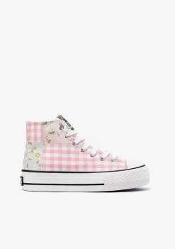 Tênis Casuais-Conguitos Tênis Feminino Flores Vichy Hi-Top Lona Preto E Branco