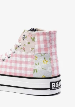 Tênis Casuais-Conguitos Tênis Feminino Flores Vichy Hi-Top Lona Preto E Branco