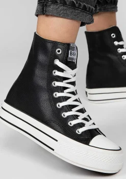 Tênis Casuais-Conguitos Tênis Hi-Top Com Plataforma Preta Nappa