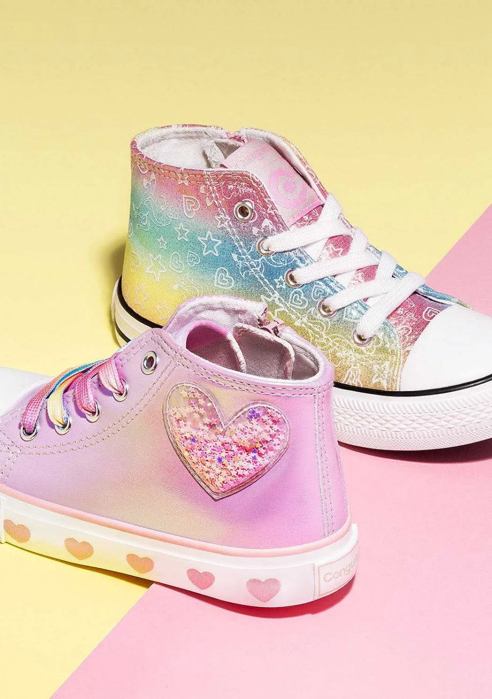 Tênis Casuais-Conguitos Tênis Hi-Top Coracao Rosa Iridescente