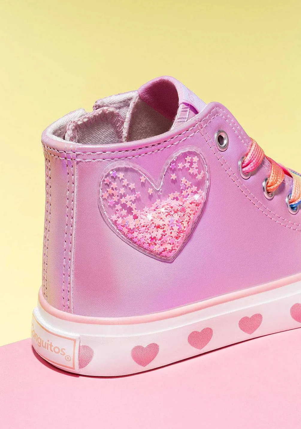Tênis Casuais-Conguitos Tênis Hi-Top Coracao Rosa Iridescente